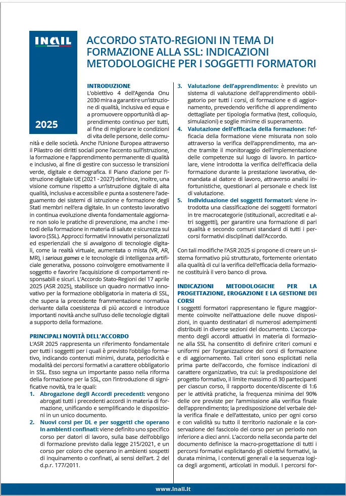 Accordo Stato-Regioni in tema di formazione alla SSL
